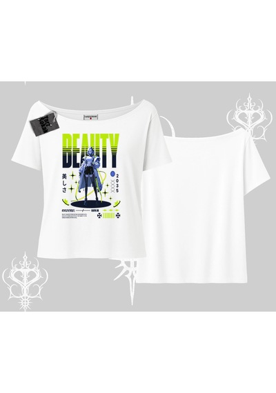 Tarzsokak Kayık Yaka Tshirt Anime Unity Neon Detaylı Grafik Baskılı Beyaz