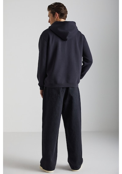 Grimelange Pavle Erkek Kapüşonlu Kanguru Cepli Fermuar Yakalı Siyah Sweatshirt