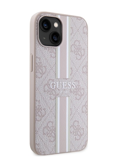 Apple Uyumlu iPhone 15 Kılıf Guess Lisanslı Magsafe Şarj Özellikli 4g Şerit Tasarımlı Printed Kapak Pembe
