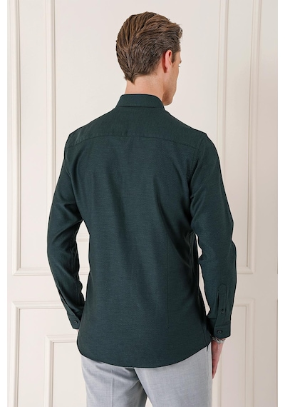 Efor Slim Fit Düğmeli Yaka Dokulu %100 Pamuk Klasik Siyah Gömlek Gk 724 Siyah
