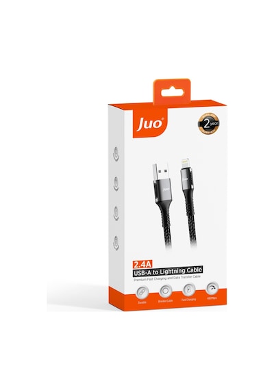 Juo JCBK122-B 12w 2.4a Usb-a To Lightning Apple Uyumlu iPhone iPad Örgülü Hızlı Şarj Ve Data Kablosu 2 M