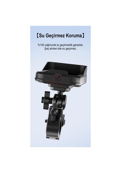 Cr04 Motosiklet Bisiklet Gidon Telefon Tutucu Su Geçirmez Buğu Tutmaz Type-c Ve Usb Şarj Portu Tek El Kullanım Siyah