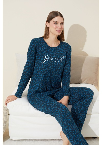 Siyah İnci Pamuklu Örme Pijama Takım 24240098 Yeşil