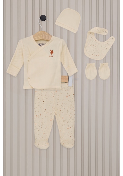 U.S. Polo Assn. Kız Bebek Krem Hastane Çıkışı %100 Pamuk 5'li Zıbın Set 50322841-VR071