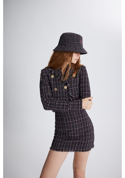 Holly Lolly Tüvit Kumaş Mini Tweed Etek Siyah