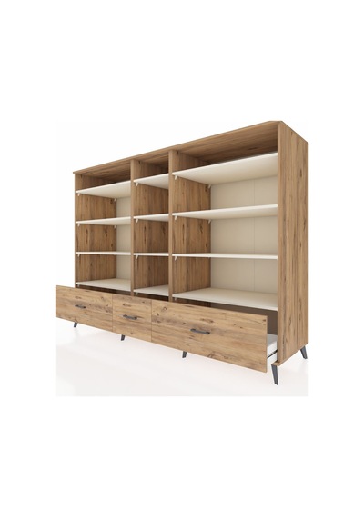 Kronos Dolap 12 Raflı 3 Çekmeceli 220x59x163 Çam-aytaşı/çam Çam-aytaşı/çam