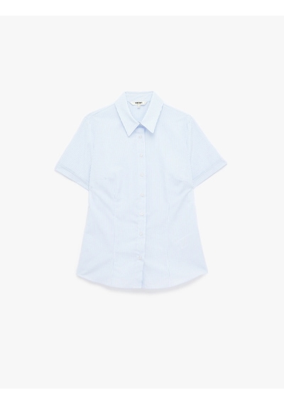 Koton Regular Fit Kısa Kollu Klasik Yaka Düğmeli Çizgili Poplin Gömlek Mavi Çizgili Koton Regular Fit Kısa Kollu Klasik Yaka Düğmeli Çizgili Poplin Gömlek Mavi Çizgili