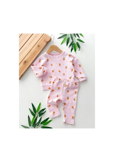 Altıntaş Baby Papatya Desenli Waffle Kumaş Oversize 2'li Kız Bebe Takımı Pembe Pembe