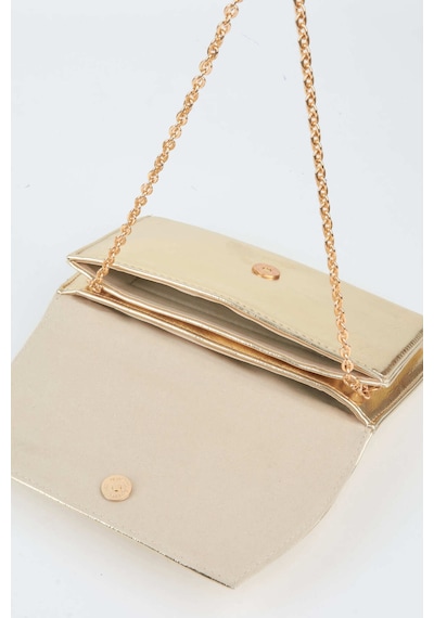 Vivaq Kadın Gold Zarf Tasarım 2 Bölmeli Mini Zincir Askılı Çıt Çıt Kapama Clutch Ve El Çantası