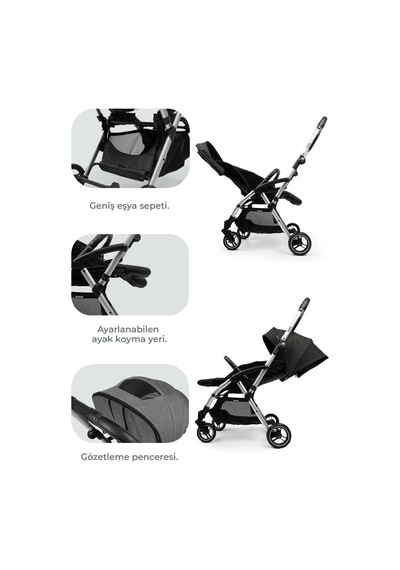 Kanz Marcus Kolay Katlanabilen Kabin Travel Sistem Bebek Arabası Raisin Black