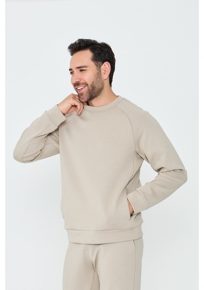 White Stone Bej Pamuklu Erkek Basic Sweatshirt Beıge