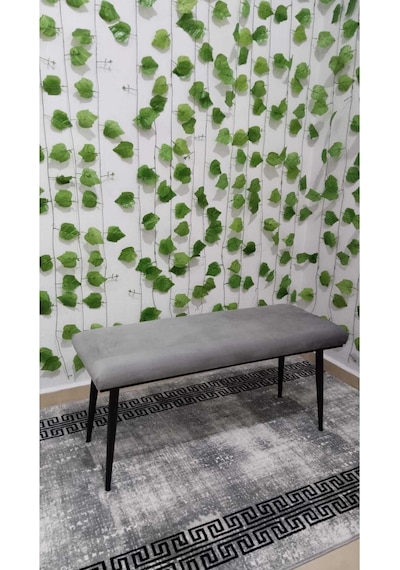 Özcan Metal Siyah Metal Ayaklı Metal Kasalı Bench Mutfak Salon Antre Yatak Odası Balkon Puf Bank Gri