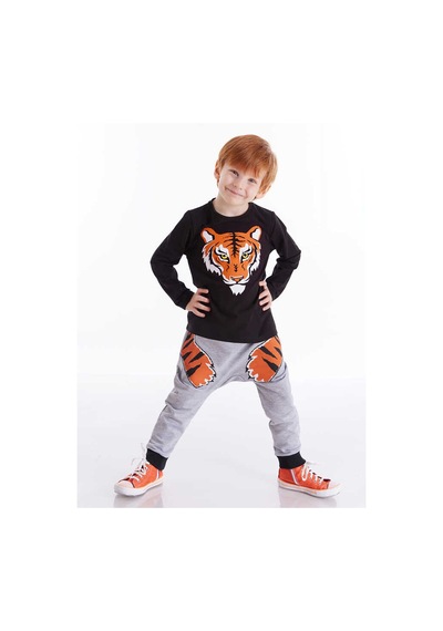 Denokids Erkek Çocuk Kaplan Pençesi T-shirt Pantolon Takım - Siyah Siyah