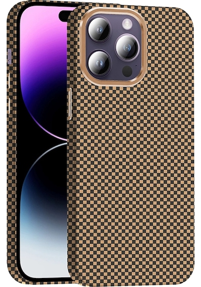 Apple Uyumlu iPad iPhone 14 Pro Max Kılıf M-safe Şarj Özellikli Karbon Fiber Görünümlü Zore Gros Kapak Desert Titanyum