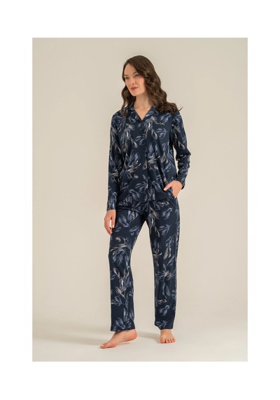 Angbutik Pierre Cardin 9259-s Kadın Uzun Kol Gömlek Pijama Takımı lacivert