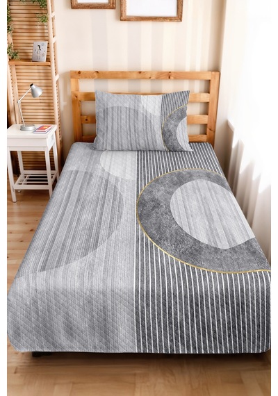 Gri Geometrik Çizgili Genç Odası Tek Kişilik Pike Takımı-modern Antrasit Gold 160x220cm Yatak Örtüsü Kırık Güneş Anısı