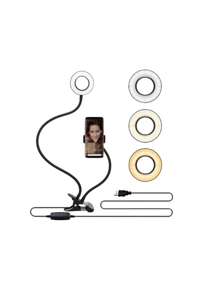3 Işık Modlu Masaüstü Ring Light Telefon Tutuculu Işık Usb Girişli Vlog Ve Yayın Işığı - Al5208