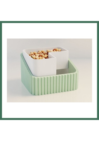 En-cag 3d Baskı Fıstık Kasesi - Çift Hazneli Kabuk Ayırıcı Sunum Kasesi - Mint Beyaz Bss Mint - Beyaz