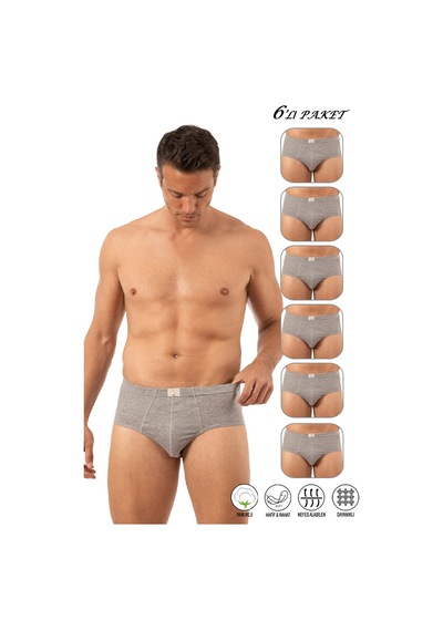 Özkan Underwear Özkan 0037 6'lı Paket Erkek %100 Pamuklu Penye Süprem Esnek Rahat Slip Külot Gri Melanj