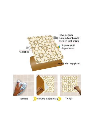 Tink Kendinden Yapışkanlı Gold Selçuklu Desenli Pvc Karo 30x30 Cm