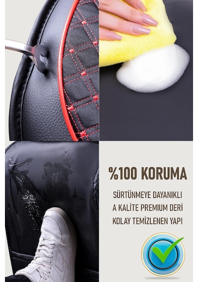 Volkswagen Eos Uyumlu Lüx Deri Oto Koltuk Kılıfı Ön Arka Takım Elit Siyah Kırmızı