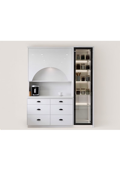 Lüks High Gloss Mutfak Dolabı & Kahve Köşesi - %100 Mdf Gövde, Led Aydınlatmalı, 6 Çekmeceli Parlak Beyaz Lüks High Gloss Mutfak Dolabı & Kahve Köşesi - %100 Mdf Gövde, Led Aydınlatmalı, 6 Çekmeceli Parlak Beyaz