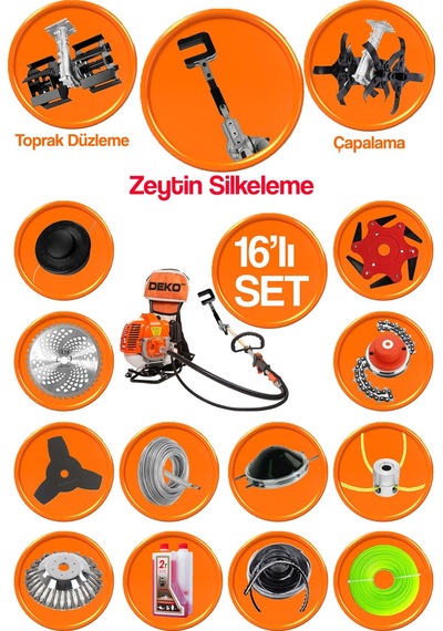 Deko Dkzy16 Yeni Nesil Özel Sırt Tırpan + Çapalama Seti + Zeytin Toplama 16 Parça Full Set