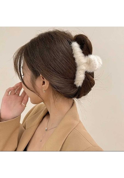 Peluş Yumuşak Tüylü Mandal Toka Beyaz