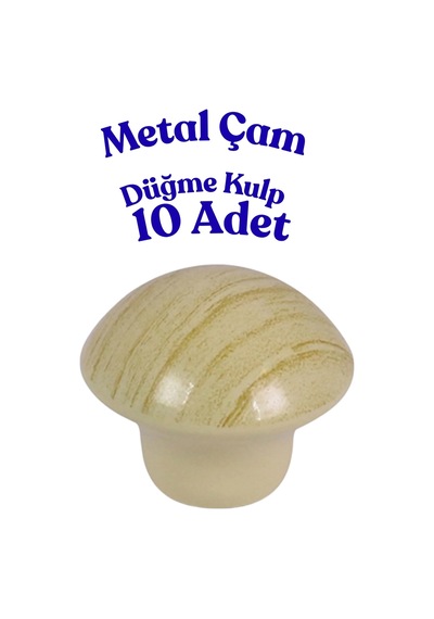 10 Adet Metal Yuvarlak Ahşap Desen Düğme Kulp - Çocuk Odası, Mutfak Dolap İçin Modern Çekmece Kulbu Çam Çam