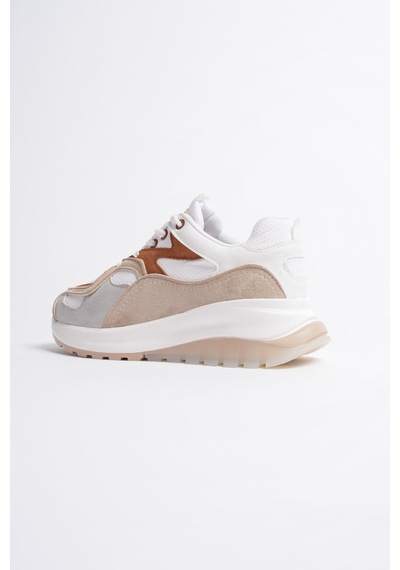 Mubiano Avira Kadın Beyaz Taba Kalın Tabanlı Spor Ayakkabı Sneakers Beyaz