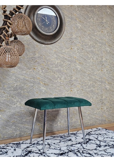 Zafir Krom Sivriltme Ayaklı 60 Cm Puf Bench - Puf - Bench - Oturak - Mutfak Oturağı - Antre Oturağı Yeşil