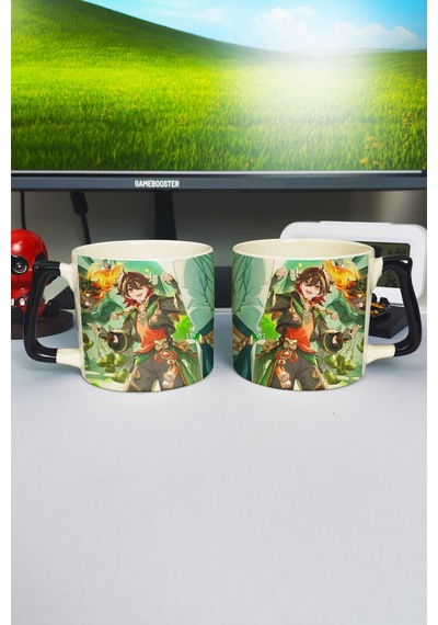 Gaming Genshin İmpact Baskılı Seramik Lüks Kupa 1 Adet Özel Siyah Kulp Dalga Kulp V2d Çok Renkli