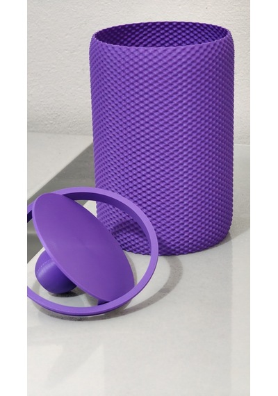 Modern Geometrik Dokulu Döner Kapaklı Masaüstü Çöp Kovası- 18 Cm - Mor