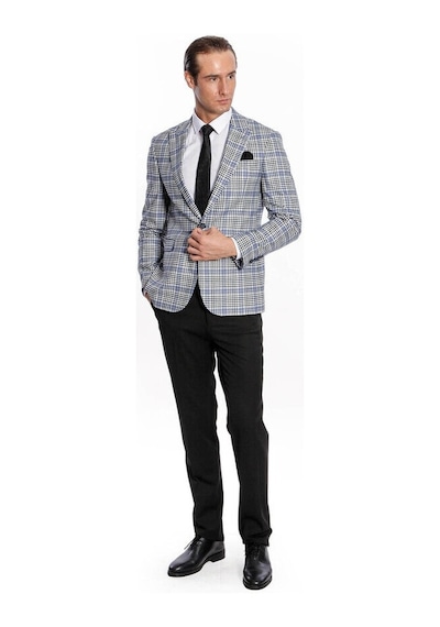 Wessi Ekose Desenli Slim Fit Siyah Mavi Erkek Ceket - Wessi Mavi - Siyah