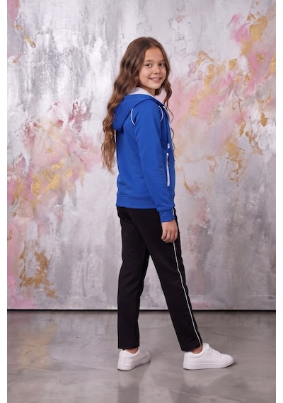 Pina Kids Kız Çocuk Atheletic Reglan Kol Kapüşonlu Düz Paça Dalgıç Kumaş Eşofman Takımı Esf7018 mavi Pina Kids Kız Çocuk Atheletic Reglan Kol Kapüşonlu Düz Paça Dalgıç Kumaş Eşofman Takımı Esf7018 mavi