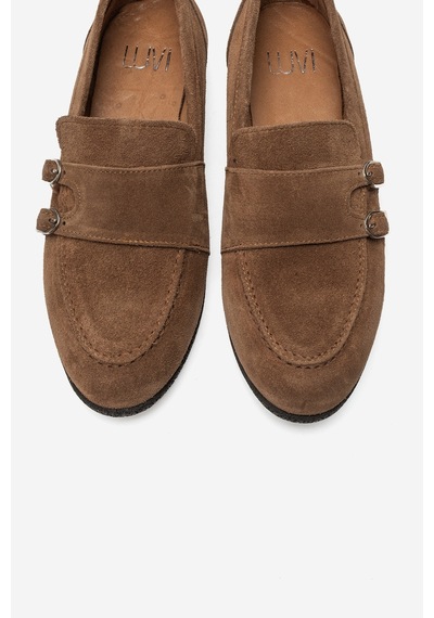 Luvi Shoes Daly Toprak Süet Hakiki Deri Tokalı Kadın Loafer Ayakkabı