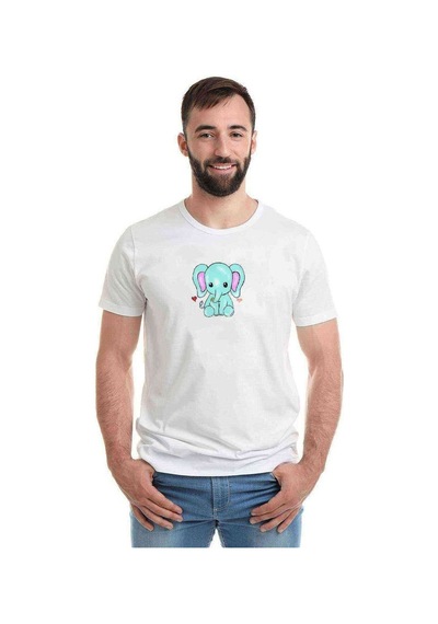 Kawaii Baby Elephants Baskılı Beyaz Erkek Tshirt