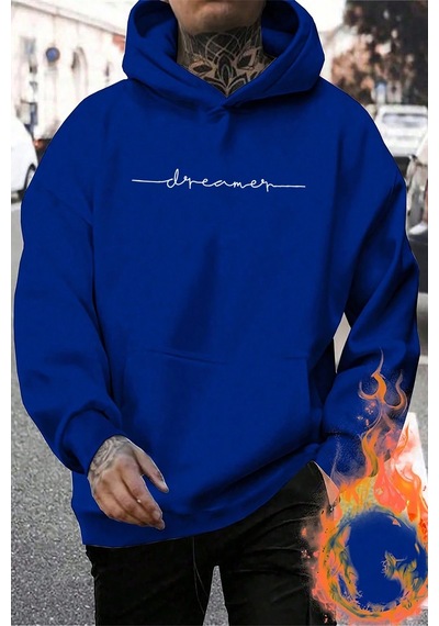Dreamer Baskılı Oversize Sweatshirt Mavi