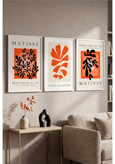 Beyaz Ahşap Çerçeveli Turuncu Siyah Matisse Soyut Botanik Üçlü Duvar Tablosu Modern Sanat Dekorasyonu Kabartma Görünümlüdür Beyaz Beyaz Ahşap Çerçeveli Turuncu Siyah Matisse Soyut Botanik Üçlü Duvar Tablosu Modern Sanat Dekorasyonu Kabartma Görünümlüdür Beyaz