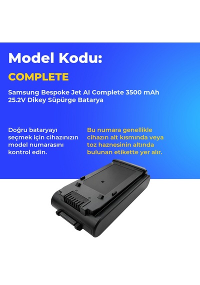 Samsung Uyumlu Bespoke Jet Aı Complete 3500 Mah 25.2v Dikey Süpürge Batarya