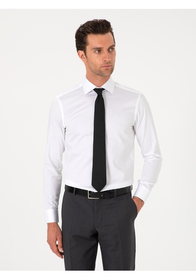 Cacharel Beyaz Slim Fit Pamuklu Yarım İtalyan Yaka Basic Gömlek