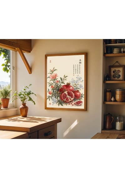 Çin Narı Sanat Baskısı Oryantal Natürmort Vintage Çiçek Tablosu