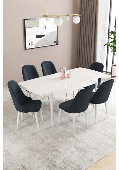 Familieconcept Almira Serisi, Beyaz 80x132 Açılabilir Mdf Mutfak Masası Takımı 6 Adet Sandalye Antrasit Familieconcept Almira Serisi, Beyaz 80x132 Açılabilir Mdf Mutfak Masası Takımı 6 Adet Sandalye Antrasit