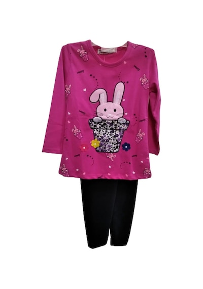 Cebeciticaret Kız Bebek Pembe Alt Üst Takım %100 Pamuklu Pembe-1 Yaş Pembe