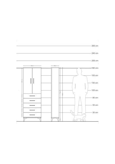 Arges Dolap 3 Raflı 5 Çekmeceli 2 Kapaklı 60x30x182 Antrasit-çam Antrasit