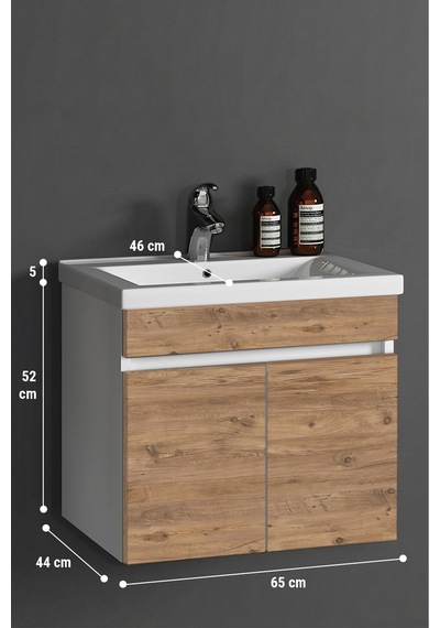 Çiğdem 65 Cm Beyaz -atlantik Çam Mdf Seramik Lavabolu Asma Banyo Alt Dolabı Beyaz - Atlantik Çam Çiğdem 65 Cm Beyaz -atlantik Çam Mdf Seramik Lavabolu Asma Banyo Alt Dolabı Beyaz - Atlantik Çam