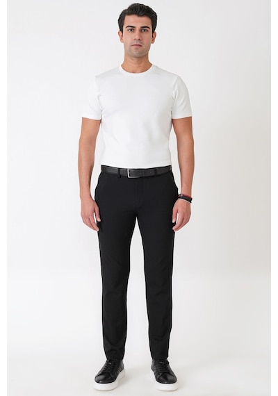 Slim Fit Yan Cep Esnek Yünlü Siyah Pantolon P 1232