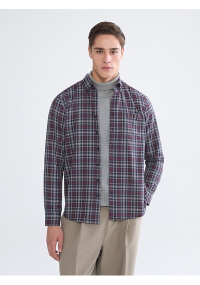 Lcwaıkıkı Classic Bordo Regular Fit Uzun Kollu Ekose Erkek Gömlek