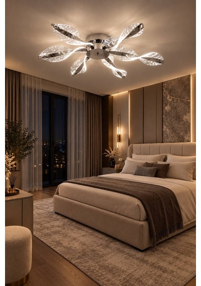 Mars Model Gümüş Kumandalı 6"lı Ledli 3 Renk Modu Kristal Salon Mutfak Yatak Çocuk Odası Avize