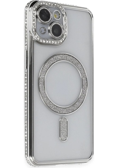 Apple, Uyumlu iPhone 13 Kılıf Joke Simli Magneticsafe Kılıf - Gümüş